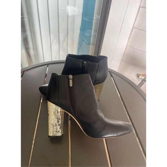 Circus By Sam Edelman Ankle Booties Block Heel Pointed Toe Black/ Gold 8.5M - Picture 10 of 14